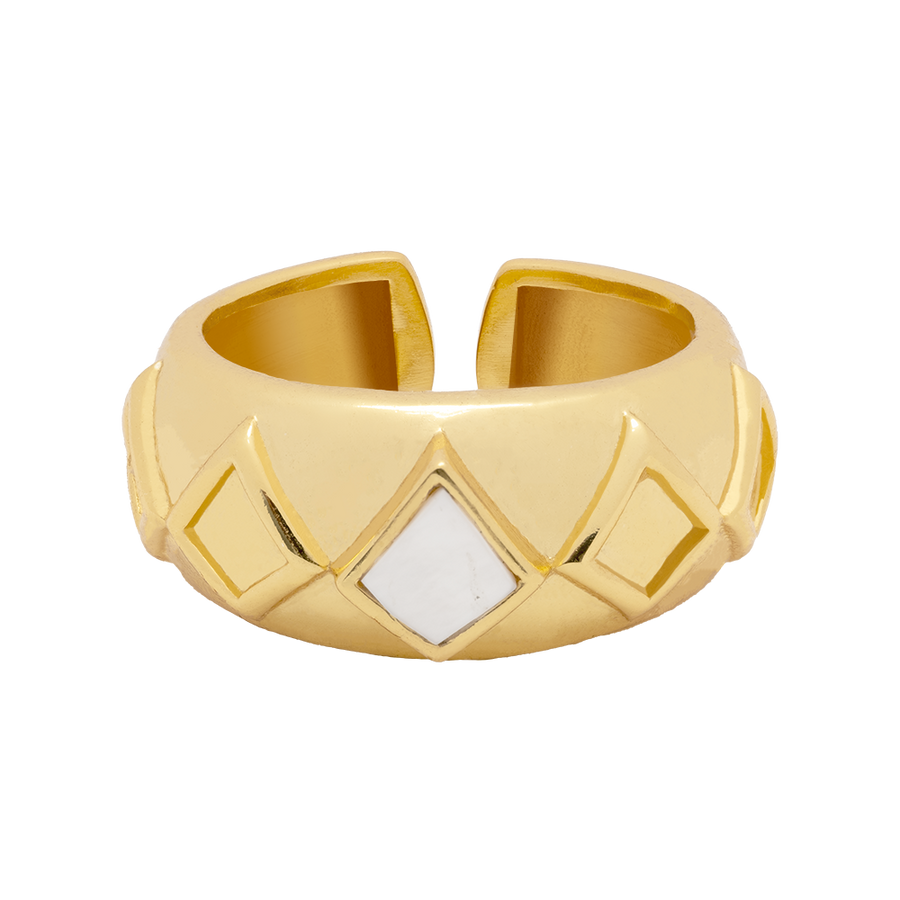 Zoom de anillo grueso dorado con piedra blanca