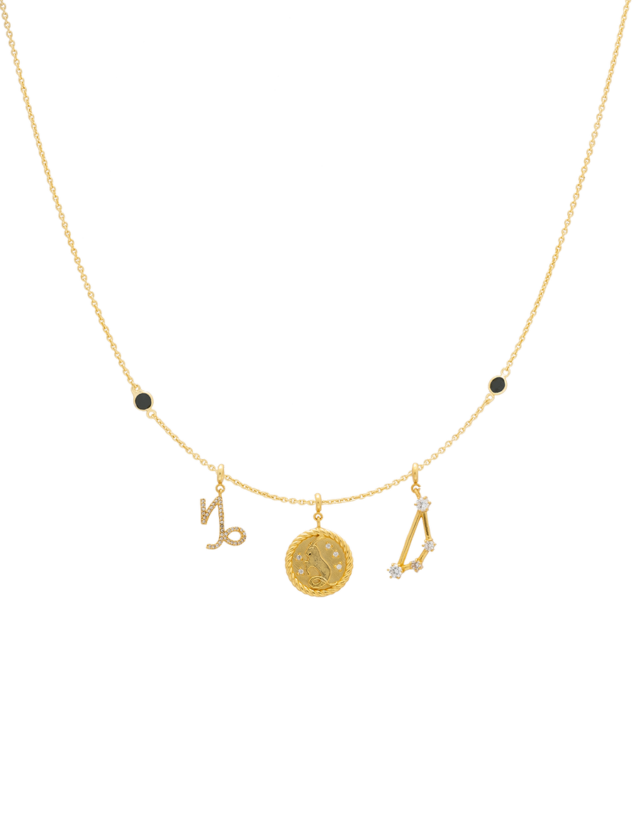 Collar Triple Zodiaco Capricornio dorado con charms