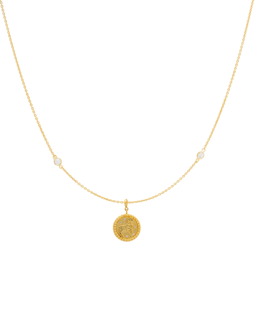 Colgante Zodiaco Aries con charm de medalla dorada