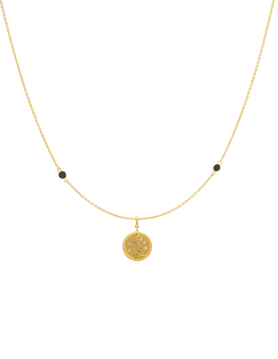 Colgante Zodiaco Capricornio con charm de medalla dorada