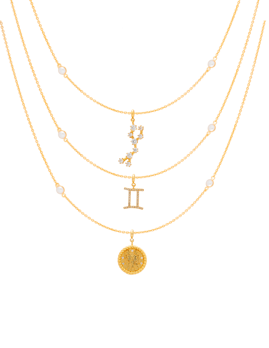 Collar Zodiaco Geminis dorado con charm especial de horoscopo