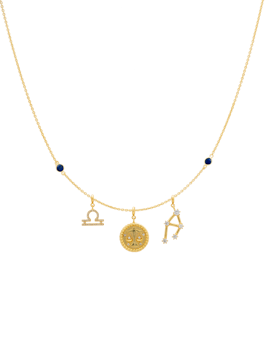 Collar Triple Zodiaco Libra dorado con charms intercambiables