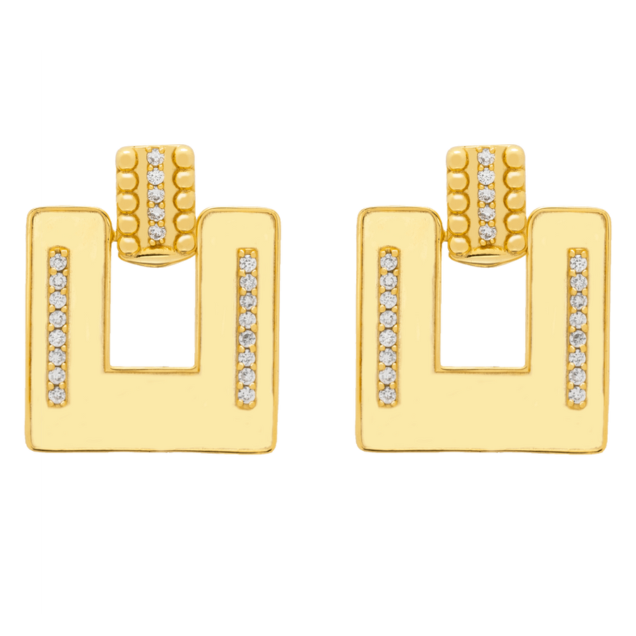 Pendientes cuadrados dorados con circonitas blancas de LAVANI Jewels