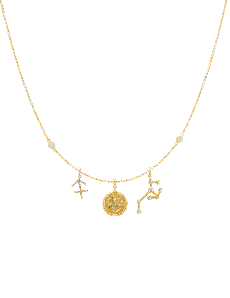 Collar Triple Zodiaco Sagitario dorado con charms intercambiables