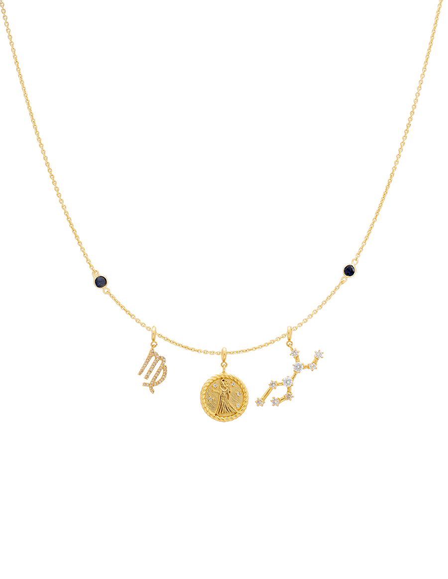 Collar Triple Zodiaco Virgo con charms dorados
