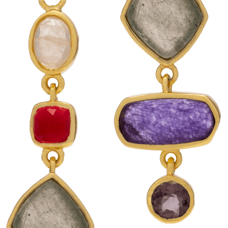Zoom de las piedras de los pendientes malva con amatista morada